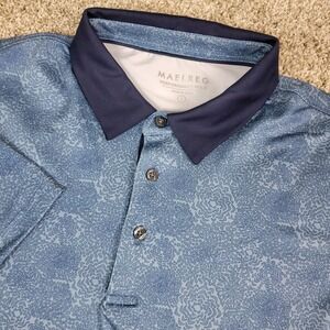 Maelreg Mens Large Blue AOP Geometric Performance Stretch Golf Polo Short Sleeve